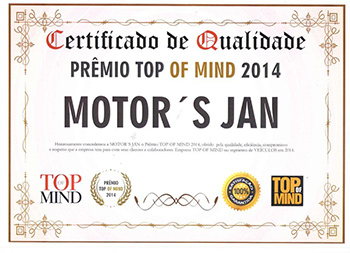 Certificado do Prêmio TOP OF MIND 2014